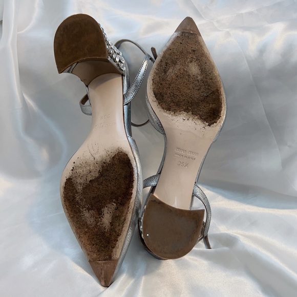 Miu Miu Silver Crystal Embellishments Slingback Pumps - Picture 8 of 9